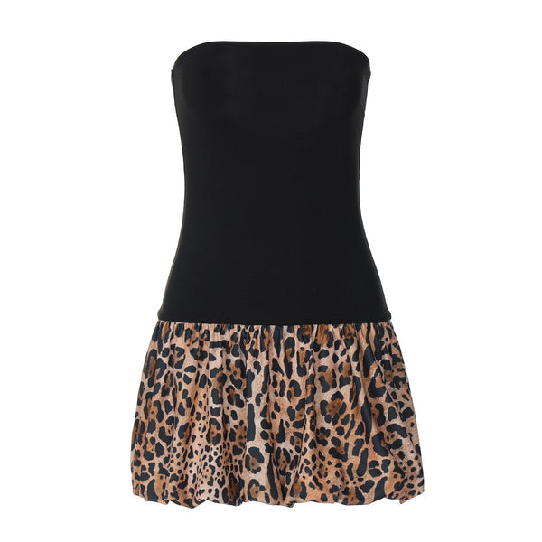 Leopard print patchwork tube mini dress