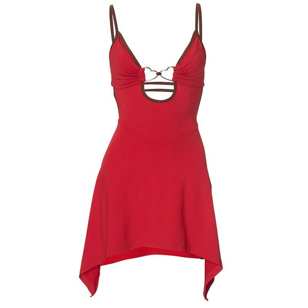Heart ring ruched backless cami mini dress
