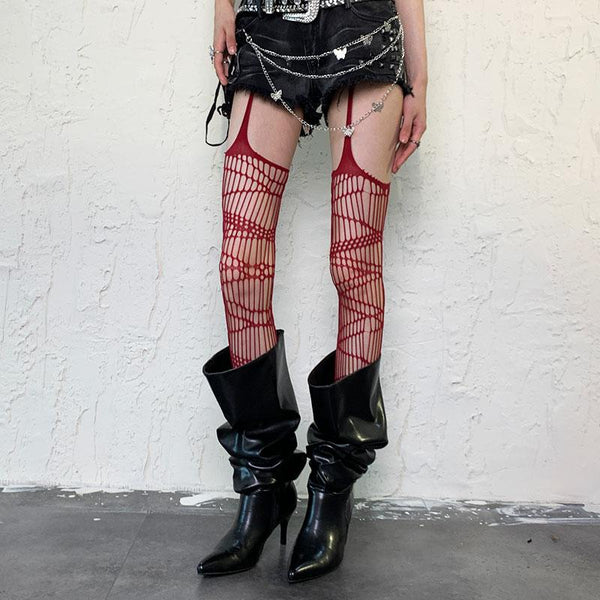 Suspender hollow out fishnet tights