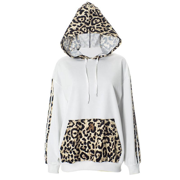 Hoodie long sleeve leopard print pocket top