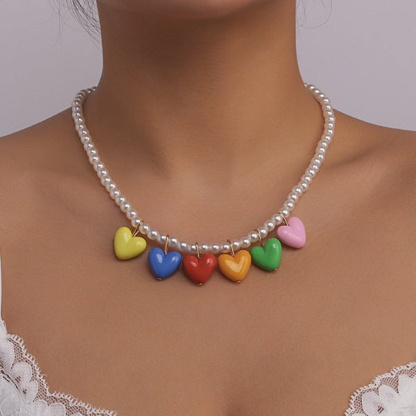 Faux pearl heart decor beaded necklace