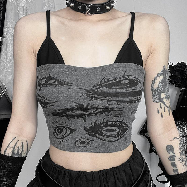 Eye print patchwork cami crop top