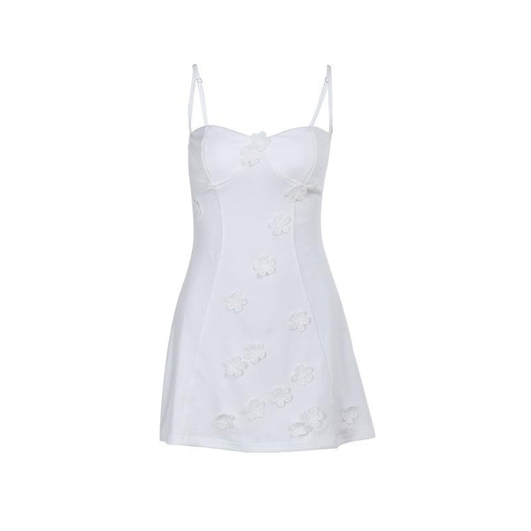 Sweetheart neck flower embroidery stitch cami mini dress