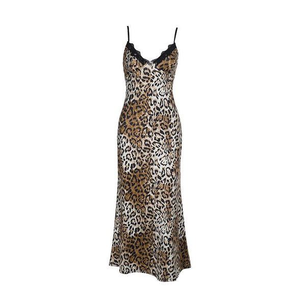 Lace hem v neck leopard print cami midi dress