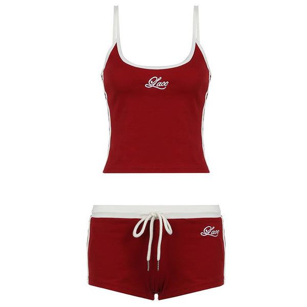 U neck embroidery cami short pant set