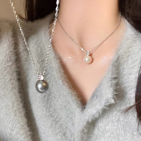 Rhinestone faux pearl pendant choker necklace