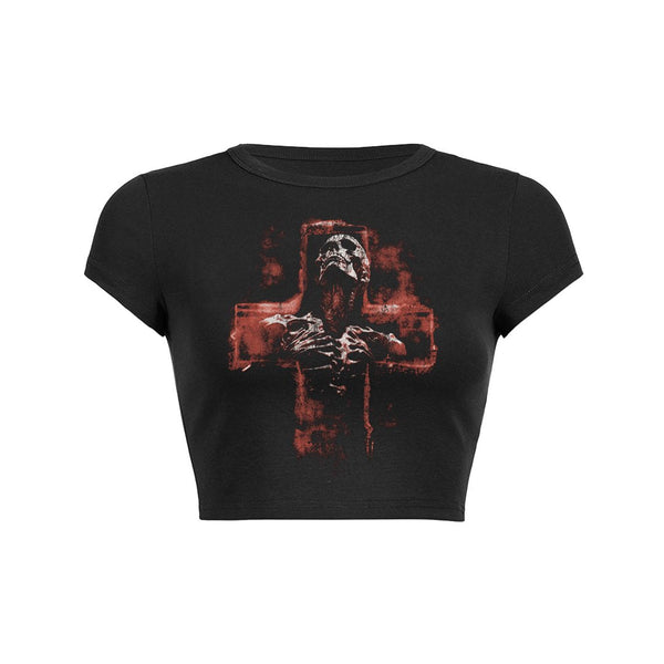 Crimson Cross Crop Top Baby Tee