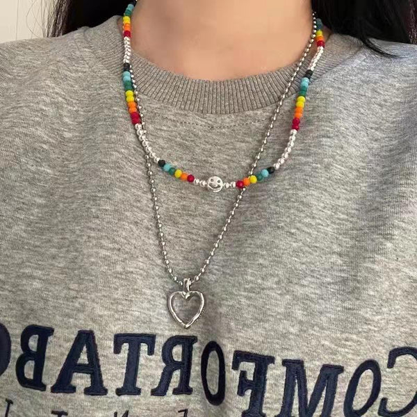 Heart pendant multicolor chain necklace