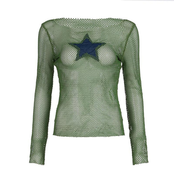 Long sleeve fishnet star pattern top