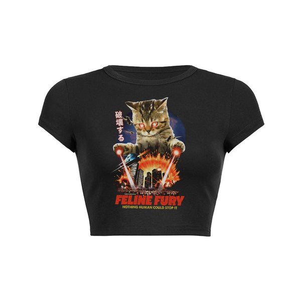 Destruction Feline Crop Top Baby Tee