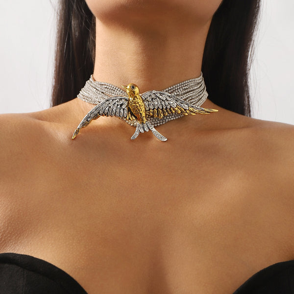 Layered swallow decor choker necklace