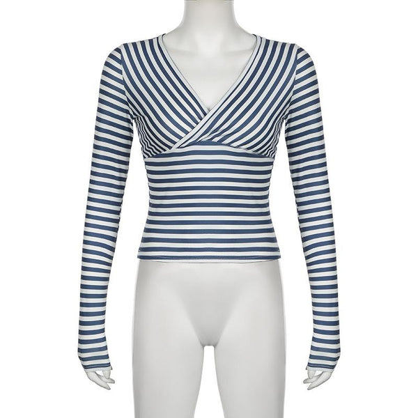 Striped v neck long sleeve top