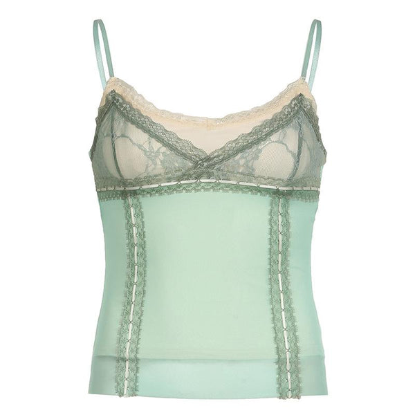 Lace mesh backless cami top