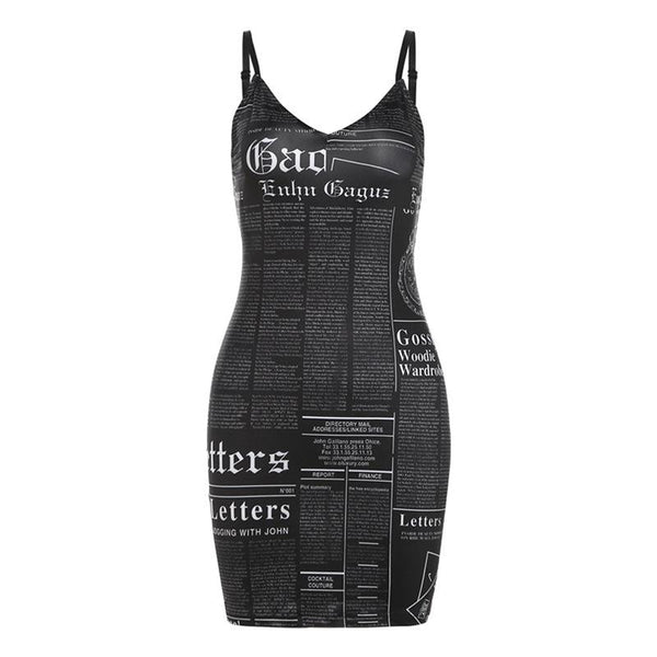 Minivestido camisola sin espalda con estampado de letras y cuello en V 