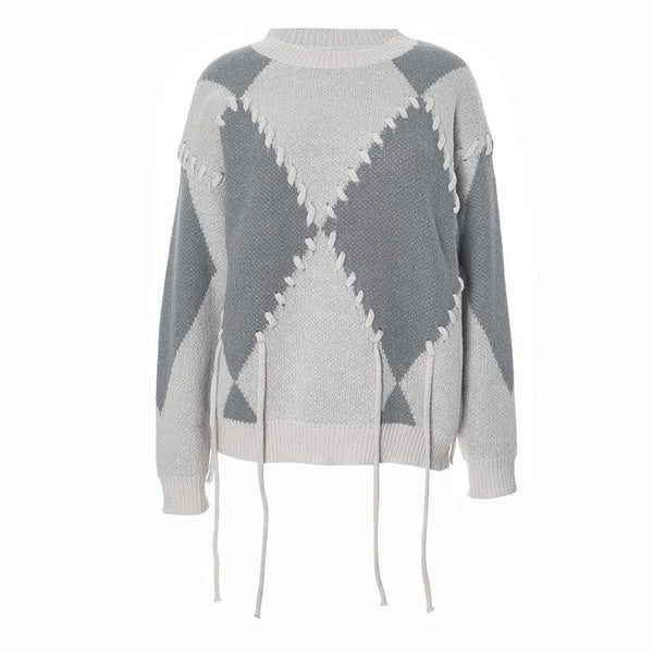 Long sleeve knitted crewneck contrast top