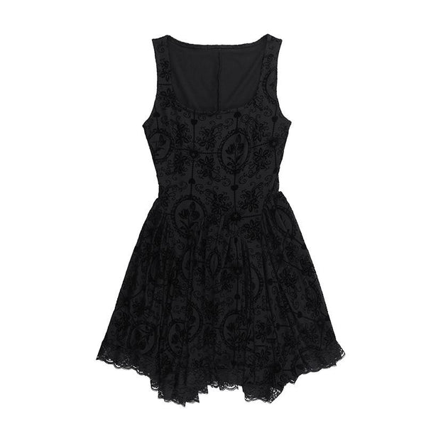 Lace hem ruched square neck print mini dress