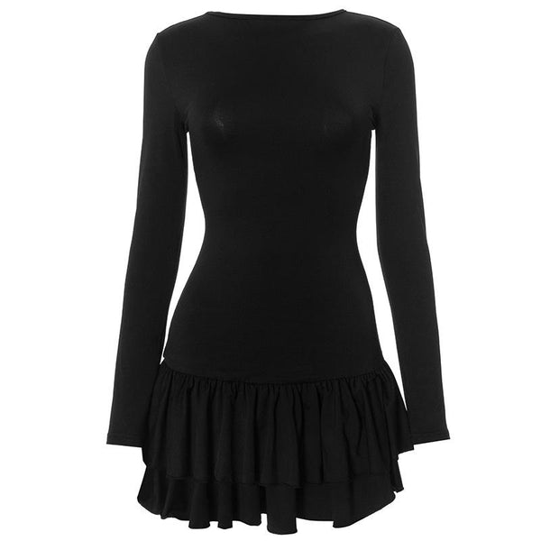 Ruched long sleeve crewneck solid mini dress