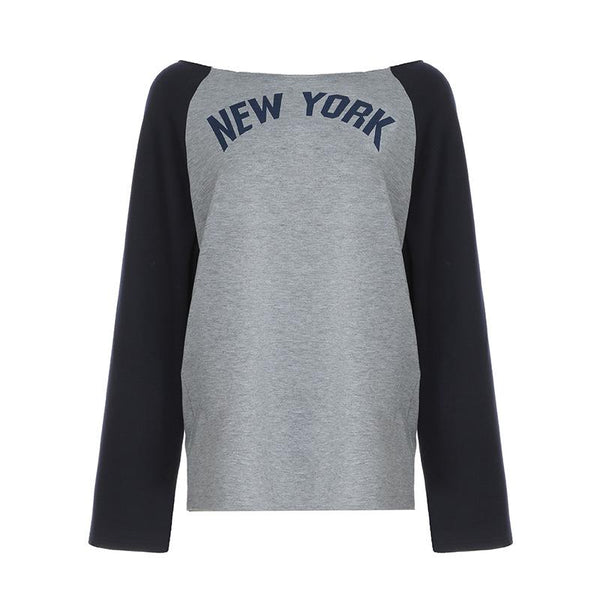 long sleeve "NEW YORK" print contrast top