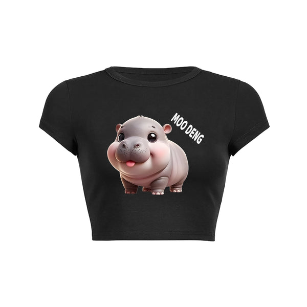 Smiling Hippo Moo Deng Crop Top Baby Tee