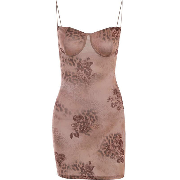 Leopard print sweetheart neck backless cami mini dress