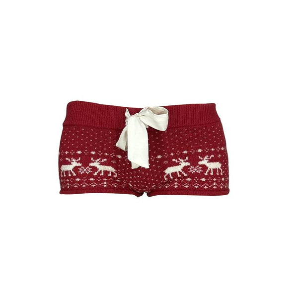 Reindeer pattern knitted self tie low rise short pant