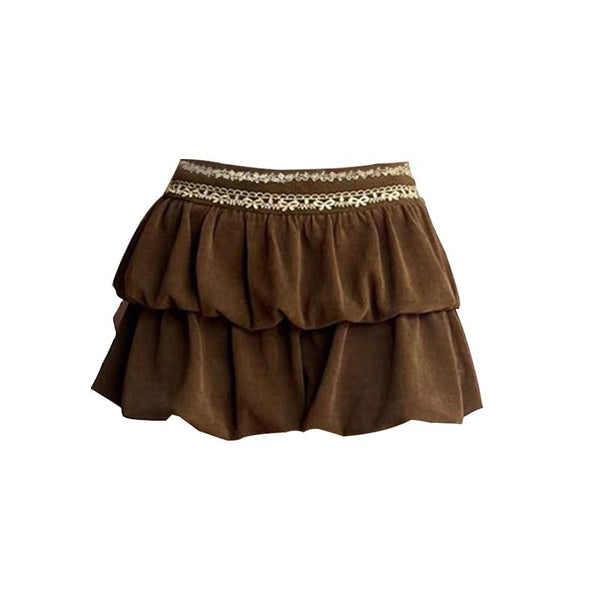 Corduroy ruched solid mini skirt