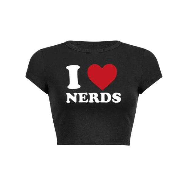 I Love Nerds Y2K Baby Tee Crop Top