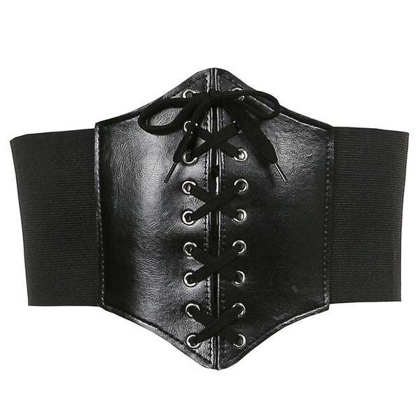 Lace up solid PU leather corset belt