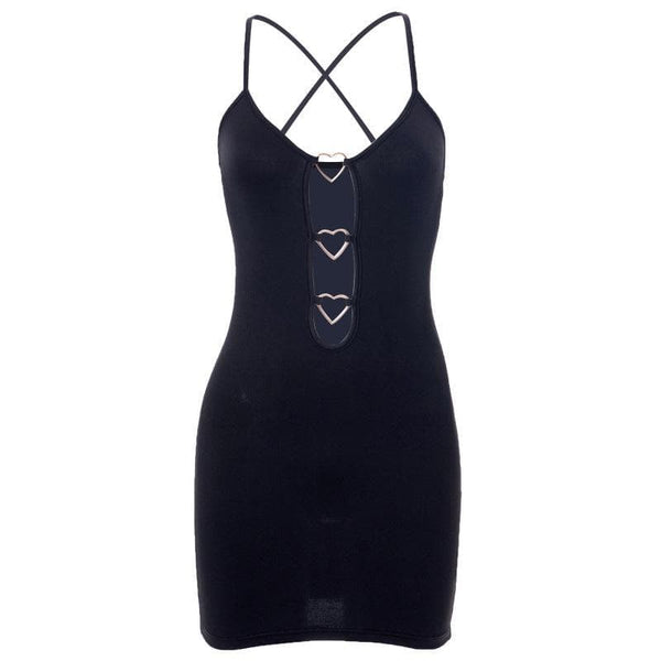 Heart ring hollow out cross back dress - Halibuy