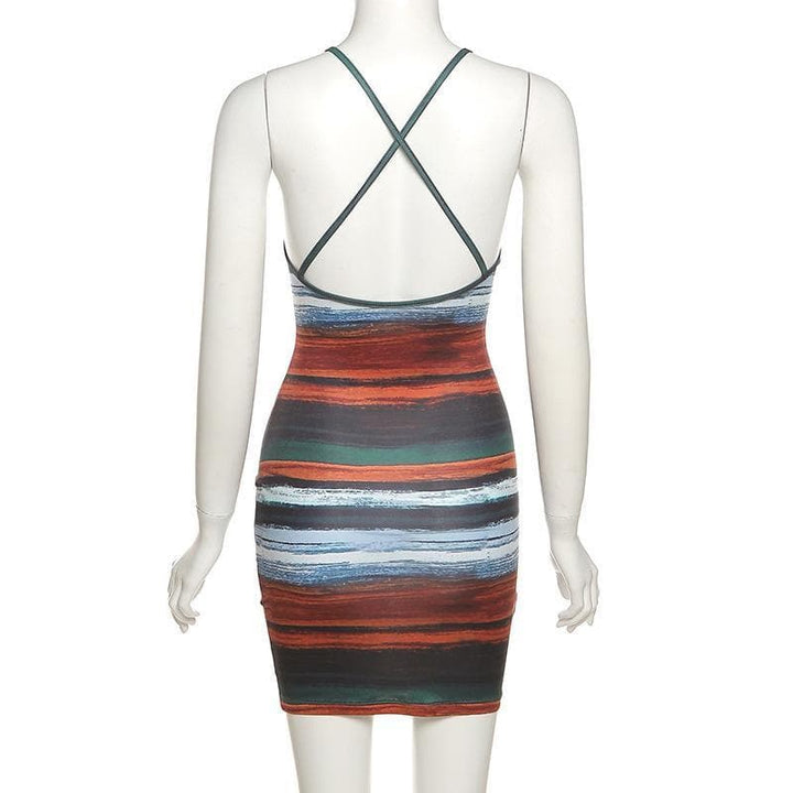 Multicolor cross cami bodycon dress - Halibuy