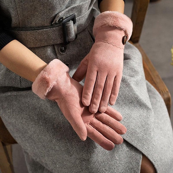 Guantes con botones esponjosos a prueba de viento y pantalla táctil 