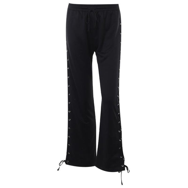 Lace up solid hollow out medium rise pant goth Emo Darkwave Fashion