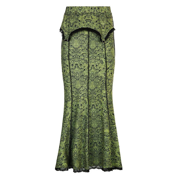 Falda larga con dobladillo de encaje y costuras en contraste abstracto 