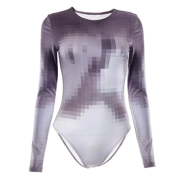 Mosaic print long sleeve crewneck contrast bodysuit cyberpunk Sci-Fi Fashion