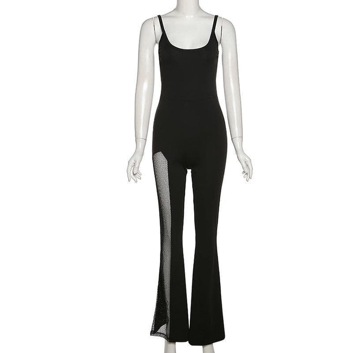 Sleeveless mesh flared jumpsuit - Halibuy