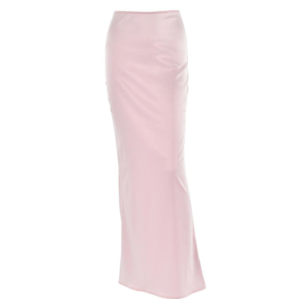 Satin zip-up solid low rise maxi skirt