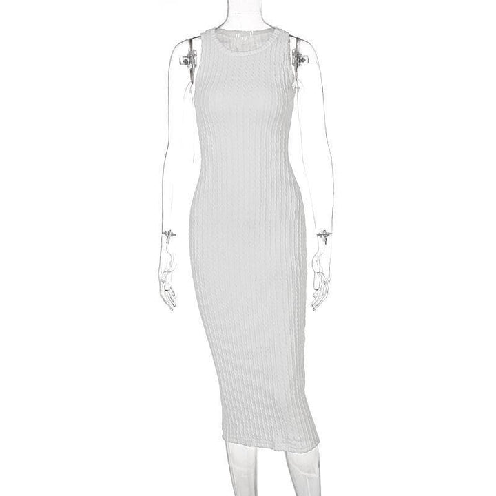 Crewneck knitted solid sleeveless dress - Halibuy