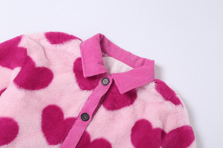 Turnover collar buttoned furry coat - Halibuy