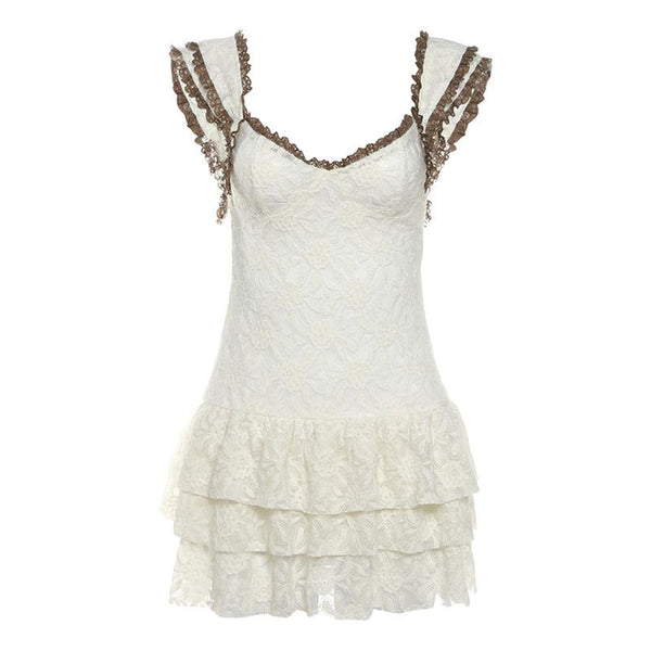 Lace hem knitted see through cami mini dress