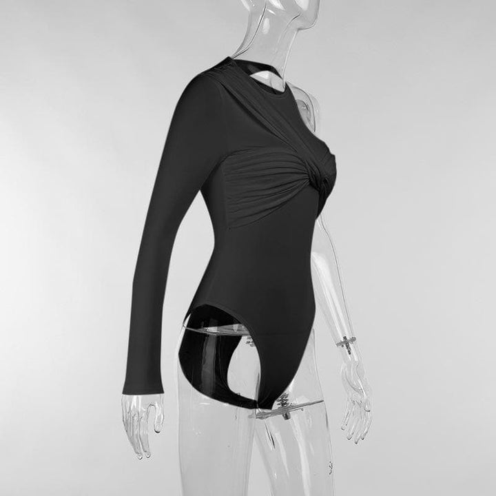 Ruched one shoulder crewneck bodysuit - Halibuy