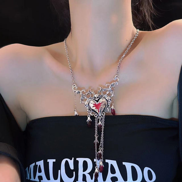 Heart pendant tassels chain necklace