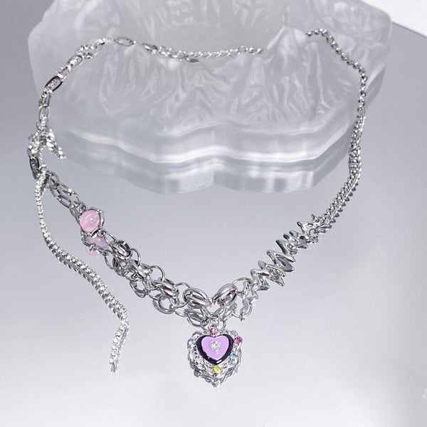 Heart pendant chain multicolor necklace