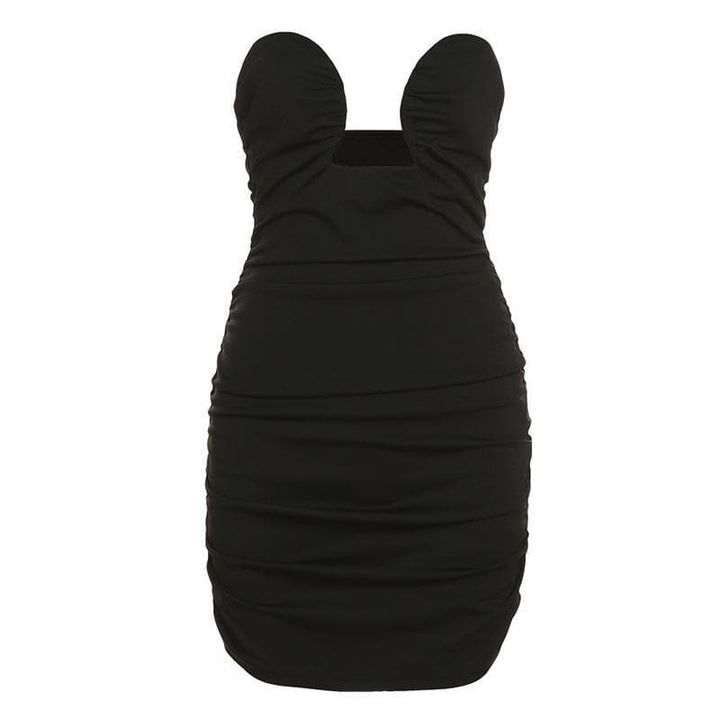 Hollow out ruched solid tube dress - Halibuy