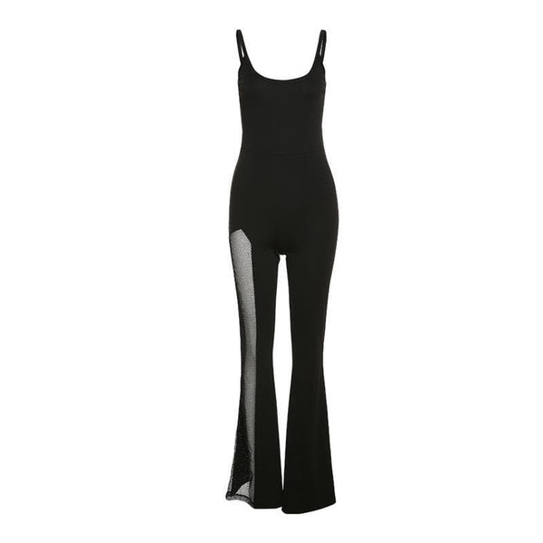 Sleeveless mesh flared jumpsuit - Halibuy