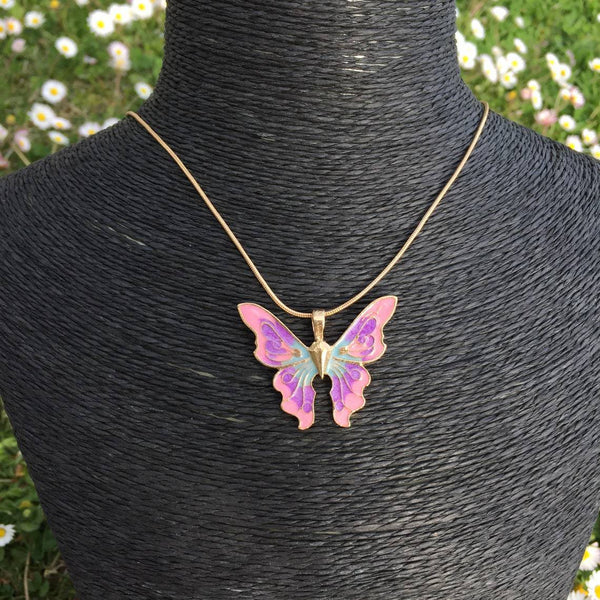 Butterfly pendant multicolor chain necklace