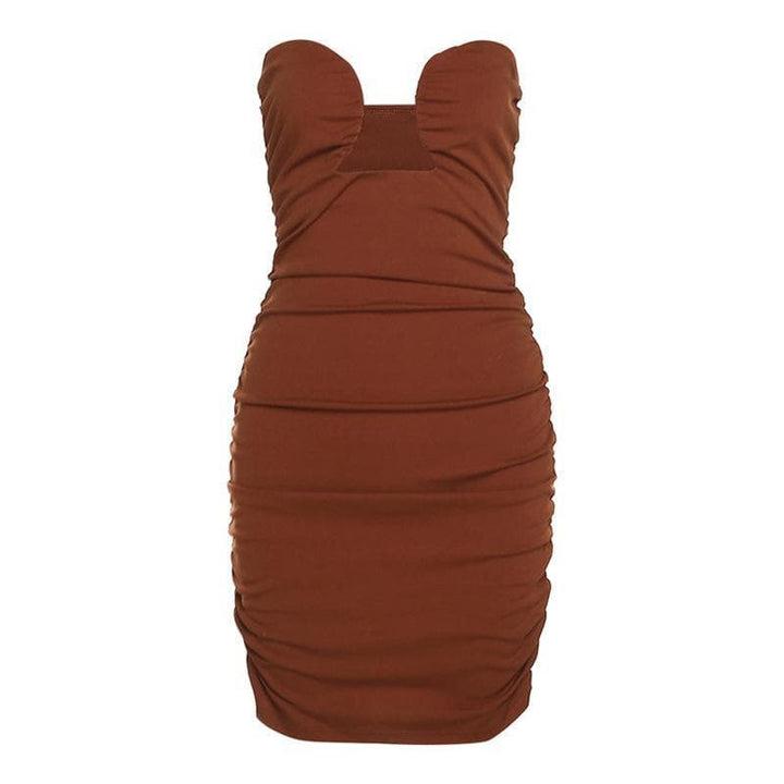 Hollow out ruched solid tube dress - Halibuy