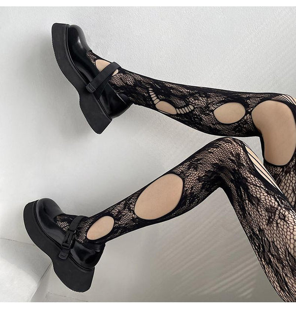 Fishnet hollow out floral pattern tights