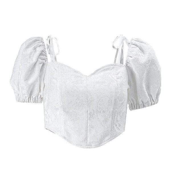 Puff sleeve solid smocked backless self tie crop top fairycore Ethereal Fashion