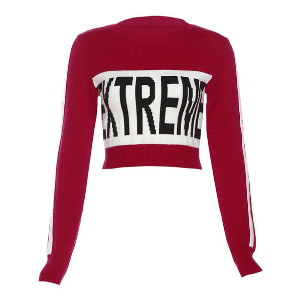 Knitted long sleeve contrast crewneck top