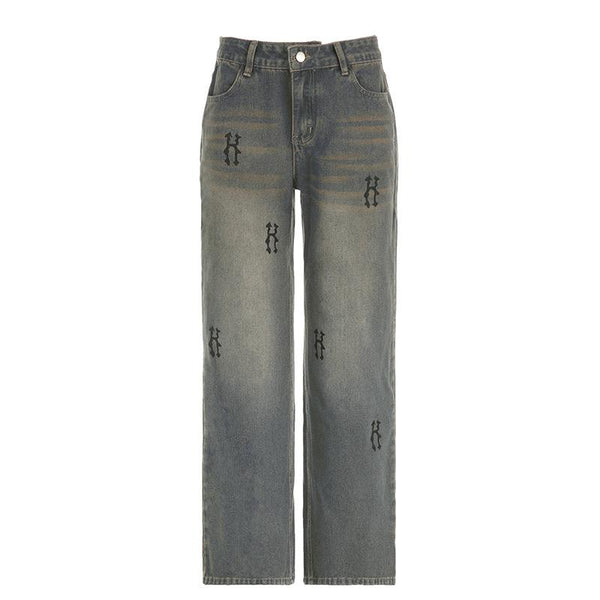 Contrast "H" print pocket low rise jeans
